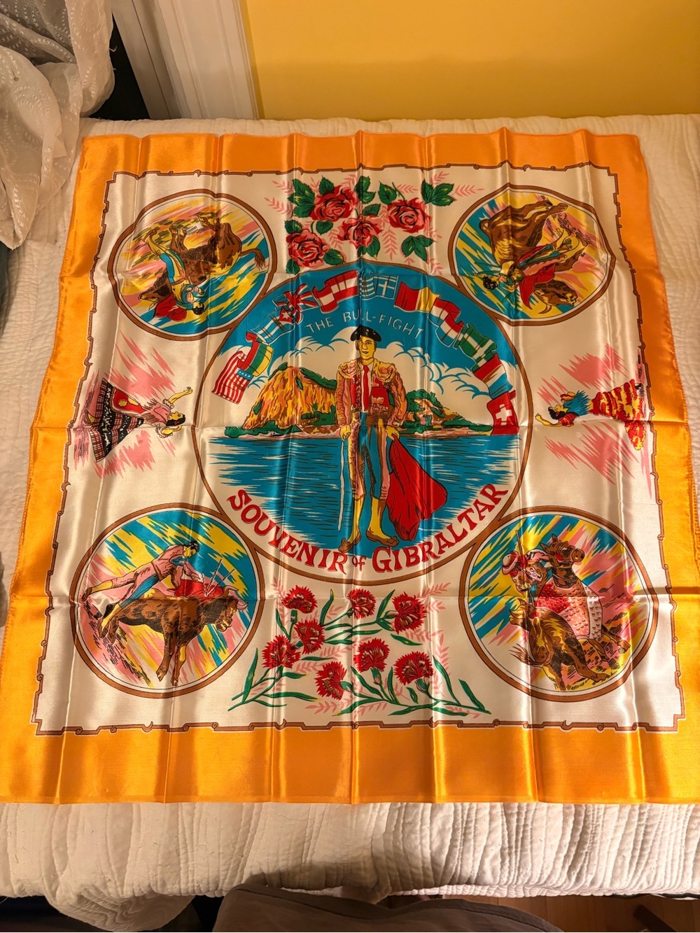 Souvenir Gibraltar Decorative Silk-Style Scarf in Orange